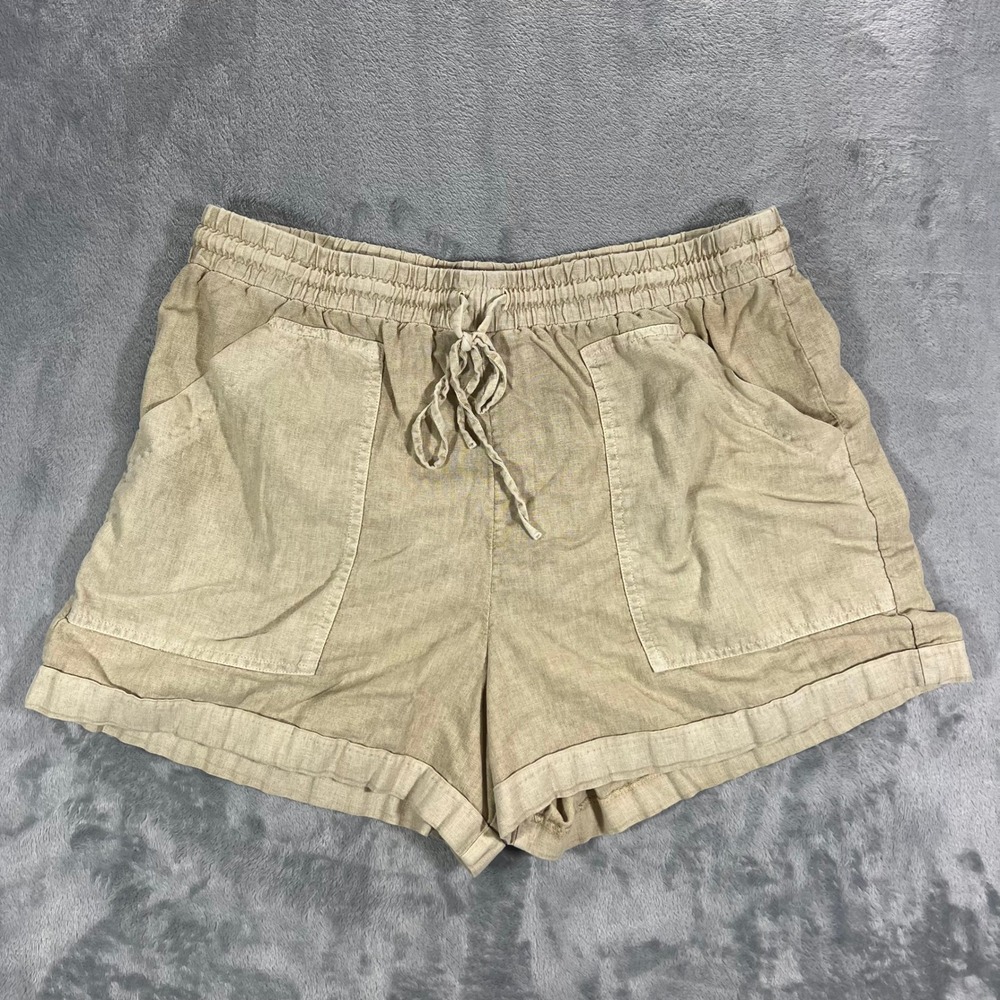 UNIVERSAL‎ THREAD Linen Blend Shorts Womens L Tan Drawstring High Rise